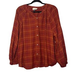 Universal Thread Womens XL Burnt Orange Rayon Button Down Blouse Long Sleeve Top